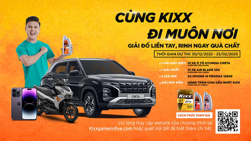 Famed Vietnamese footballer and Kixx brand ambassador Nguyen Quang Hai, shows off prizes for Kixx’s new quiz drawing promotion