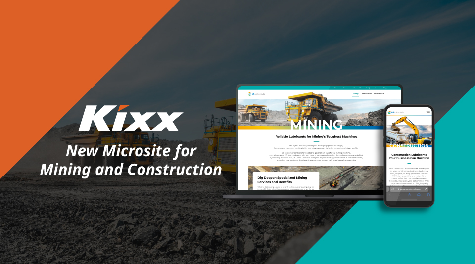 A screenshot of the Kixx mining and construction microsite helps illustrate its intuitive layout and informative content.