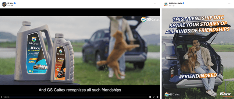 GS Caltex India Celebrates Friendship Day 2023 and Promotes #KixxAllWaysWithYou Engine Protection With its Campaign 2 Extracts from campaign social media posts show the actor and dog from the video and attached promotional text.