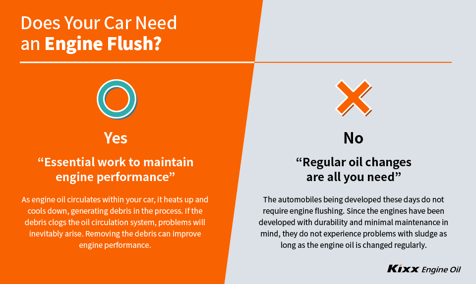 A poster illustrates a debate over whether to perform an engine flush.
