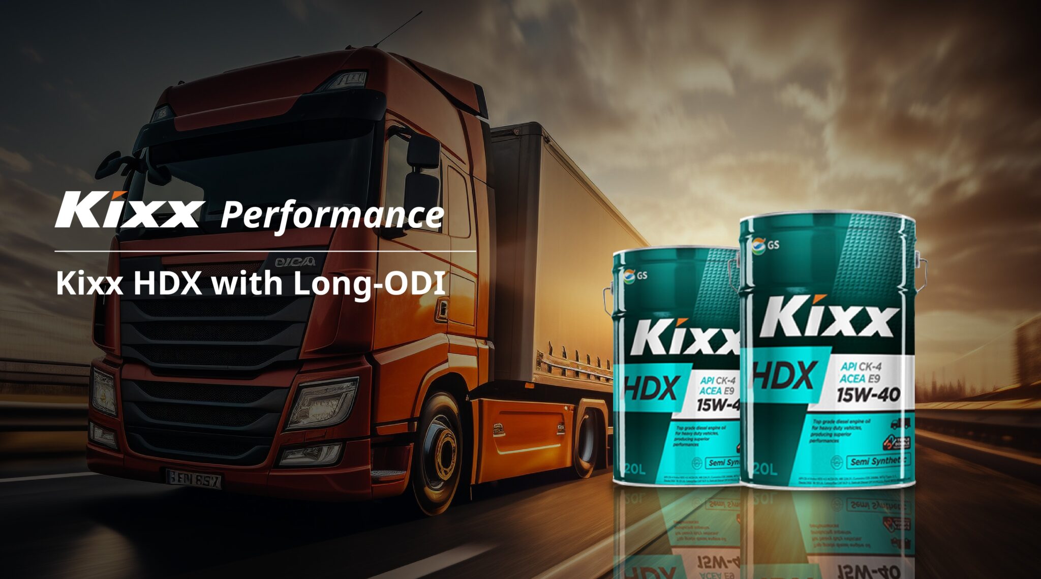 Kixx HDX with Long-ODI: The Ultimate Solution for Your Heavy-Duty Vehicles 1 A banner with keywords over a background image of a heavy-duty truck and two cans of Kixx HDX engine oil.