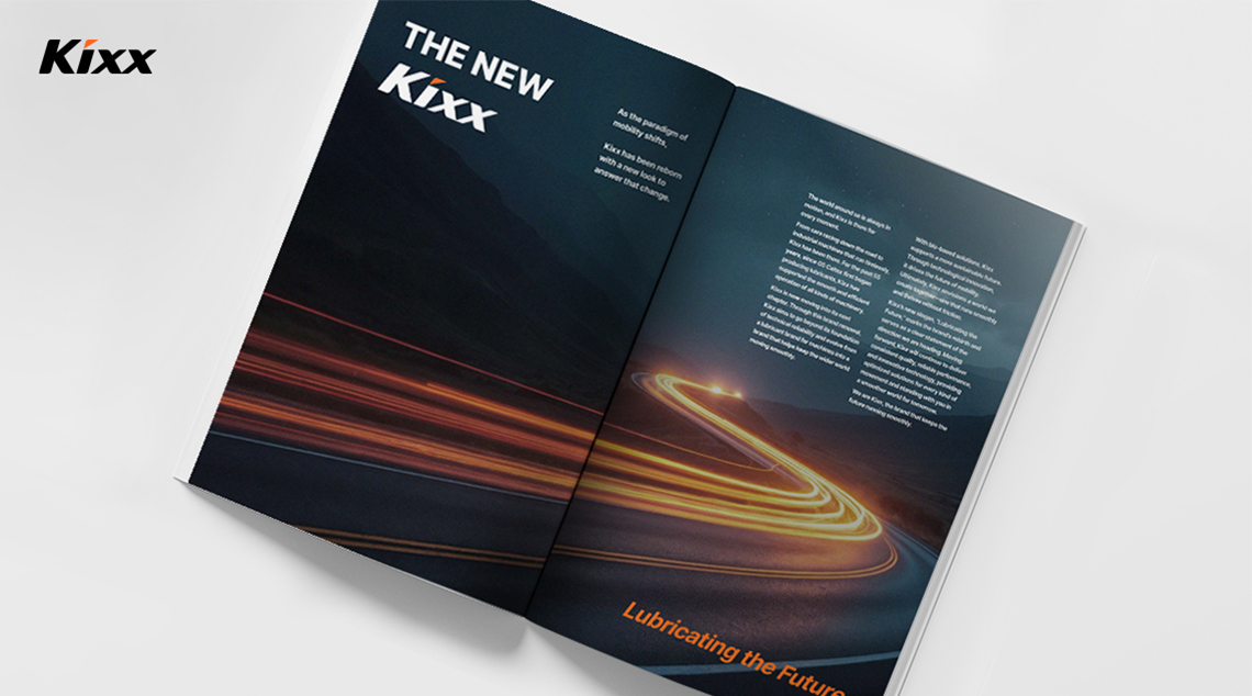Kixx’s storybook opened to a page displaying the title ‘The New Kixx’ and the slogan ‘Lubricating the Future.’